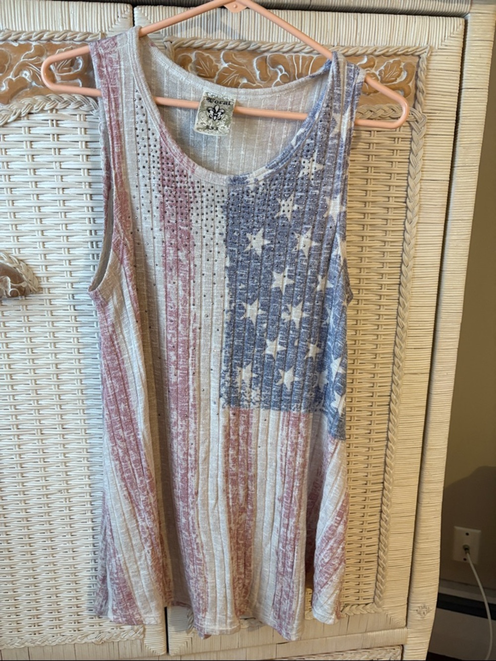 Coral Bay Flag-Print Sleeveless Tank Top in Red, Blue & Cream